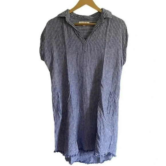 Harper Linen Blue and White Striped Dress - Picture 1 of 12